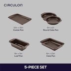 Nonstick Bakeware Set with Nonstick Cookie Sheet, Bread Pan, Bakings Pan and Cake Pans - 5 Piece, Chocolate Brown - view 2