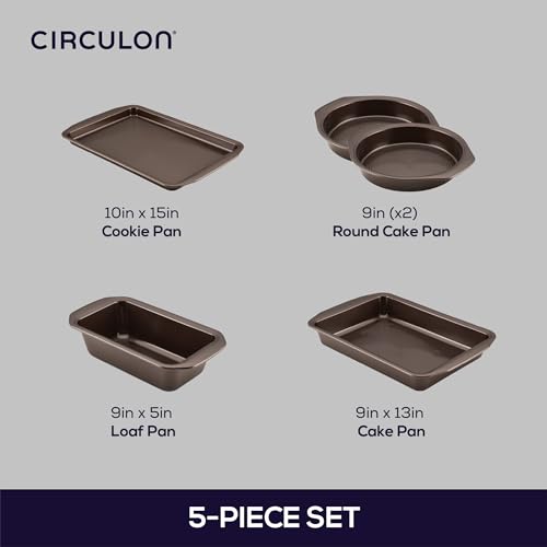 Nonstick Bakeware Set with Nonstick Cookie Sheet, Bread Pan, Bakings Pan and Cake Pans - 5 Piece, Chocolate Brown - view 2