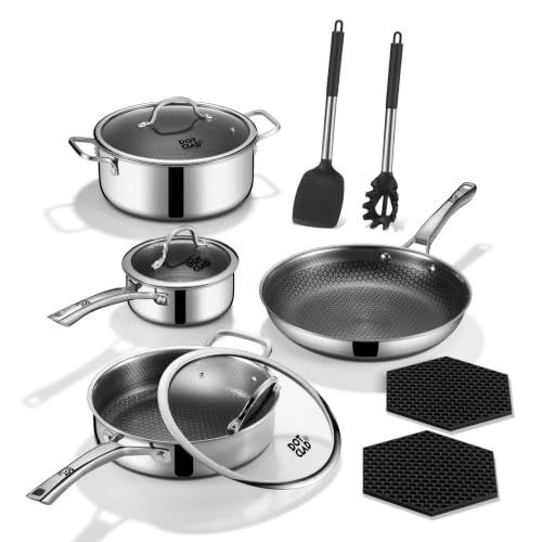 11-Piece Hybrid Stainless Steel Cookware Set, Non Stick Pots and Pans