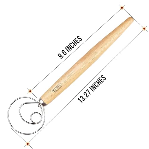 Premium Danish Dough Whisk - Dutch Whisk with Stainless Steel Ring - Danish Whisk for Bread, Pastry or Pizza Dough, 13-inch 1-PACK - view 4