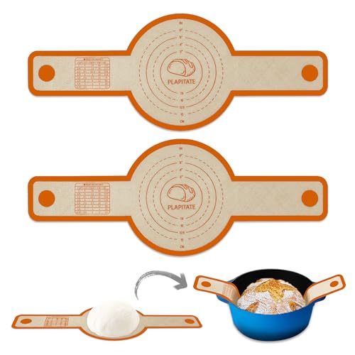 Silicone Bread Sling for Dutch Oven Liner, Non Stick 2 PCS, Easy Clean Reusable Silicone Baking Mat with Long Handles, Easy to Transfer Sourdough Bread, Orange