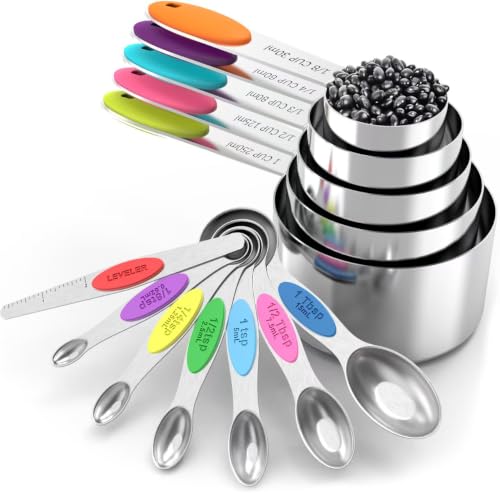 Measuring cups and magnetic measuring spoons set, stainless steel measuring cups, 6 double-sided stainless steel measuring spoons & 1 leveler (12)