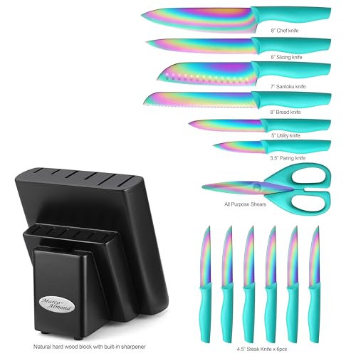 Knife Block Set 14PC Rainbow Kitchen Knives Set - view 2