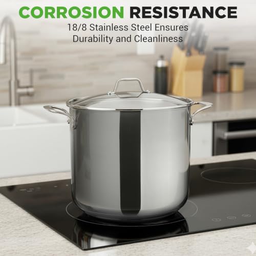 15-Quart Stainless Steel Stock Pot with Tempered Glass Lid - Induction Compatible Large Stockpot, Ideal for Stews & Soups, Dishwasher Safe - NCSP16 - view 6