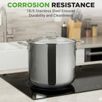 15-Quart Stainless Steel Stock Pot with Tempered Glass Lid - Induction Compatible Large Stockpot, Ideal for Stews & Soups, Dishwasher Safe - NCSP16 - view 6