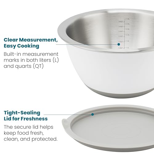 18/8 Stainless Steel Mixing Bowls Set with Lids,1.5,3 & 5 Qt,White - view 3