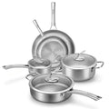 Titanium Cookware Set, 8-Piece Pots and Pans Set, Non-Stick Hammered Pro Titanium Pan with Lid, PFAS/PFOA/PTFE-Free, Dishwasher & Oven Safe, Compatible with Gas Stoves and Induction Cooktops