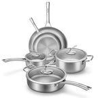 Titanium Cookware Set, 8-Piece Pots and Pans Set, Non-Stick Hammered Pro Titanium Pan with Lid, PFAS/PFOA/PTFE-Free, Dishwasher & Oven Safe, Compatible with Gas Stoves and Induction Cooktops