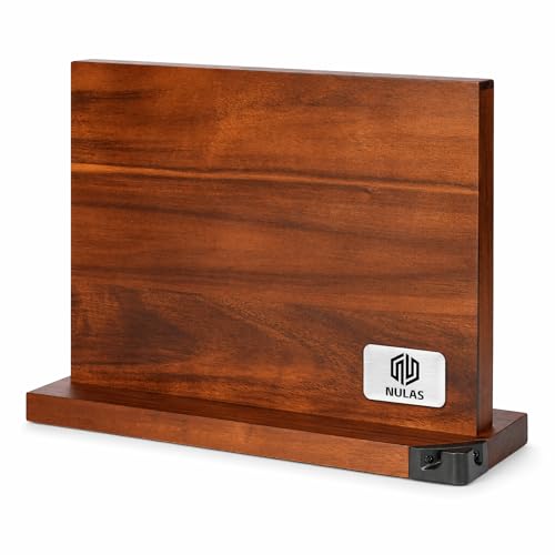 Magnetic Knife Block with Built-in Sharpener, Double-Sided Countertop Magnetic Knife Holder, Holds Up to 12 Knives & Metal Kitchen Tools, Brown