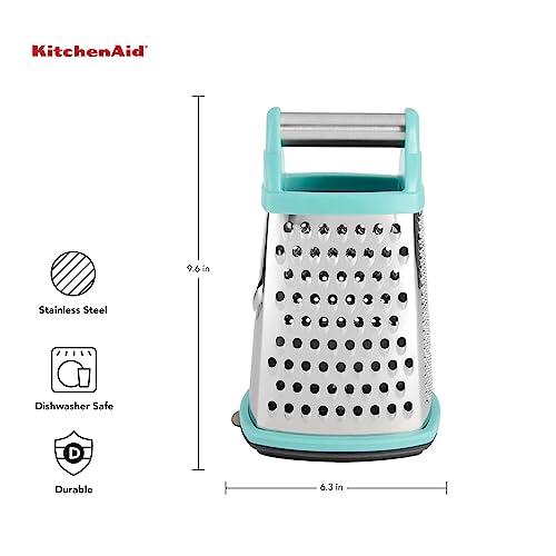 Gourmet 4-Sided Stainless Steel Box Grater for Fine, Medium and Coarse Grate, and Slicing, Detachable 3 Cup Storage Container and Measurment Markings, Dishwasher Safe, 10 inches tall, Aqua - view 2
