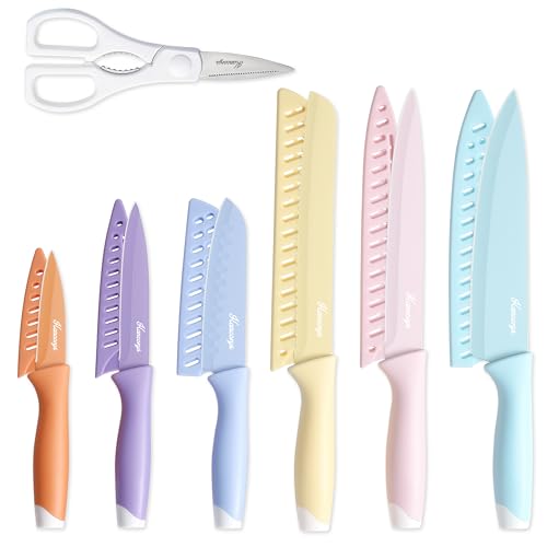 Knife Set, 13 PCS Colorful Kitchen Knives Set with 6 Blade Guards