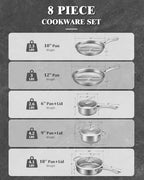 Titanium Cookware Set, 8-Piece Pots and Pans Set, Non-Stick Hammered Pro Titanium Pan with Lid, PFAS/PFOA/PTFE-Free, Dishwasher & Oven Safe, Compatible with Gas Stoves and Induction Cooktops - view 3
