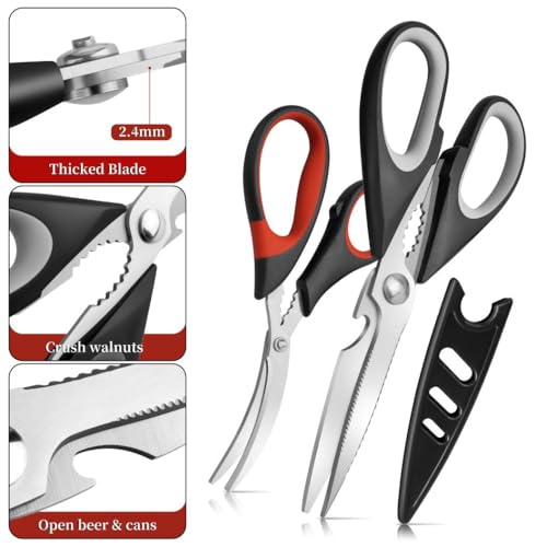 All Purpose Kitchen Shears with Protective Sheath, Heavy Duty 3 Pack Kitchen Scissors with Serrated Blade, Stainless Steel Cooking Scissors for Poultry, Food, Vegetables - view 3