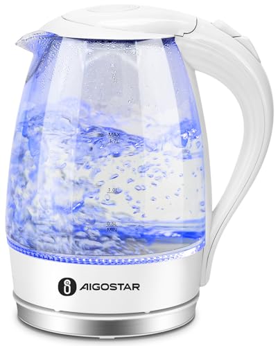 Electric Kettle, 1500W Glass Electric Tea Kettle Rapid Heating, Borosilicate Glass, Auto Shutoff and Boil-Dry Protection, Hot Water Boiler BPA Free and Cordless with LED Indicator, 1.7 Liter