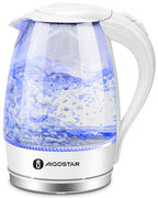 Electric Kettle, 1500W Glass Electric Tea Kettle Rapid Heating, Borosilicate Glass, Auto Shutoff and Boil-Dry Protection, Hot Water Boiler BPA Free and Cordless with LED Indicator, 1.7 Liter