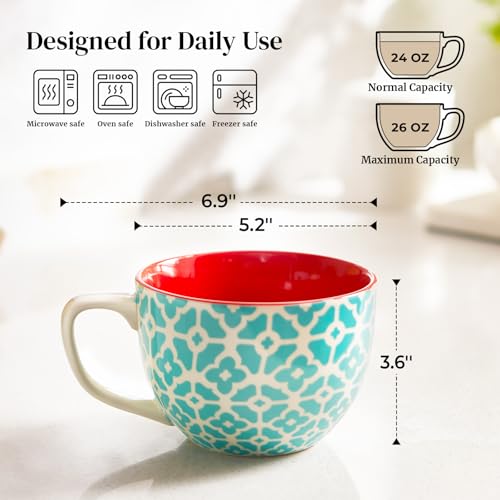 24 OZ Boho Mosaic Soup Mugs with Handle, Large Coffee Mugs Set of 4 - view 2