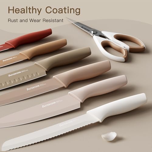Knife Set, 13 Pieces Kitchen Knives Set with Healthy Anti-Rust Coating, Dishwasher Safe, Stainless Steel Chef Knife Sets with 6 Blade Guards, Perfect Holiday Gifts for Kitchen - view 2