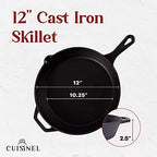 12-Inch Large Cast Iron Skillet, Pre-Seasoned Frying Pan - view 3