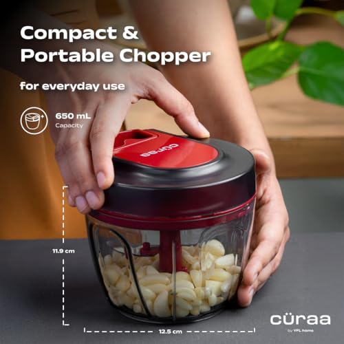 By YFL home ChopLab Lite Manual Chopper | 650ml Portable Vegetable Chopper | Mini Chopper for Kitchen with Stainless Steel Blades for Chopping Onion, Ginger, Garlic, Vegetables, Herbs - view 3