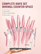 22 Piece Kitchen Knife Set with Block and Sharpener, Pink - view 5