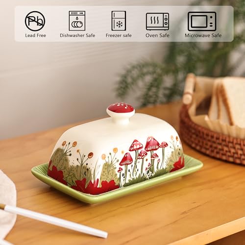 Ceramic Butter Dish with Lids - Mushroom Butter Containers, White - view 4