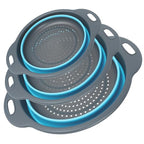 Collapsible Colander 3-Pack Set Space-Saving Foldable Kitchen Strainer with Non-Slip Base Durable Thickened PP+TPE Collapsible Strainers for Pasta, Vegetables, Fruits (Gray-Blue)