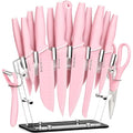 22 Piece Kitchen Knife Set with Block and Sharpener, Pink
