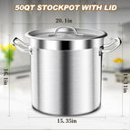 Stock Pot - 50QT Large Soup Pot with Lid - Heavy Duty Induction Tri-Ply Bottom Commercial Grade Stockpot for Boiling Cooking Soup Stew Pasta Cooking Pots, Deep Cookware - view 3