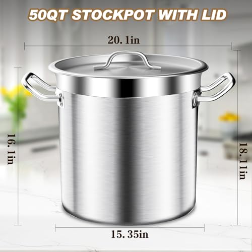 Stock Pot - 50QT Large Soup Pot with Lid - Heavy Duty Induction Tri-Ply Bottom Commercial Grade Stockpot for Boiling Cooking Soup Stew Pasta Cooking Pots, Deep Cookware - view 3