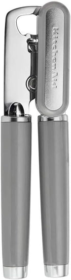 KitchenAid Classic Multifunction Can Opener and Bottle Opener Easy to Use, Razor Sharp Stainless Steel Cutting Wheel, Soft Ergonomic Handles, Gray