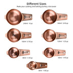 Copper Measuring Cups and Spoons Set 17, Stainless Steel 7 Measuring Cup and 9 Spoons for Dry & Liquid, Metric & US Metal Measuring Cups and Spoons Set &Leveler for Baking & Kitchen - view 2