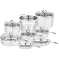 3-Ply Pots and Pans Set, 13 Piece Stainless Steel Cookware, Glass Lids, Strainer, Silver