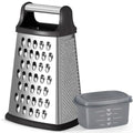 Cheese Grater, Handheld Box Grater with Container & Lid, 4-Sided Stainless Steel for Kitchen, Wavy Julienne, Slicer, Coarse Shred & Fine Zester, Non-Slip Base, Dishwasher Safe, 8 Inch