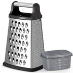 Cheese Grater, Handheld Box Grater with Container & Lid, 4-Sided Stainless Steel for Kitchen, Wavy Julienne, Slicer, Coarse Shred & Fine Zester, Non-Slip Base, Dishwasher Safe, 8 Inch