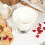 Digital Electronic Kitchen Scales - 2 Litre Dual Pour Mixing Bowl, Perfect for Cooking, Baking, Food/Liquid Weighing, Easy Read Display, Metric/Imperial, 15 Year - White with White Bowl - view 5