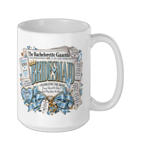 Bachelorette Squad Wedding Newspaper Front Page Girls' Trip Ceramic Mug, White, 15oz - view 2