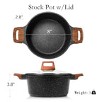 Nonstick Stock Pot with Lid, 3 Quart Granite Casserole Small Soup Pot Pasta Cooking Pot, Induction Compatible, PTFE & PFOA Free, Black - view 2
