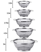 5 Pack 18/8 Stainless Steel Colander Sieves, Multi Size Mesh Strainer Net Baskets with Handles & Resting Base for Strain, Drain, Rinse or Steam - view 5
