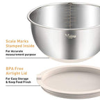 Mixing Bowls with Airtight Lids Set, 5PCS Stainless Steel Nesting Bowls with Grater Attachments & Non-Slip Bottoms, Size 5, 3, 2, 1.5, 0.63 QT, Great for Mixing & Serving, Khaki - view 2