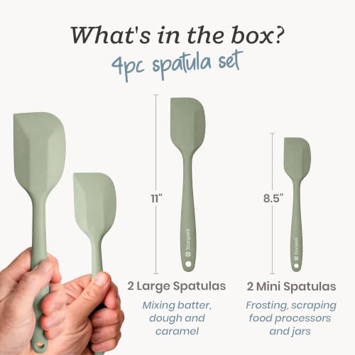 Starpack 'Scrape and Stir' Silicone Rubber Spatula Set (4-Piece) - LFGB Non Toxic, 600°F Heat Resistant, BPA-Free, One-Piece Kitchen Baking Spatulas - Dishwasher Safe for Nonstick Cookware Sage Green - view 3