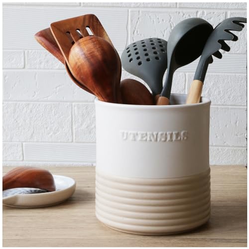 Ceramic Utensil Holder,Farmhouse Kitchen Utensil Holder for Countertop,Large Kitchen Utensil Organizer,Cooking Utensil Crock.
