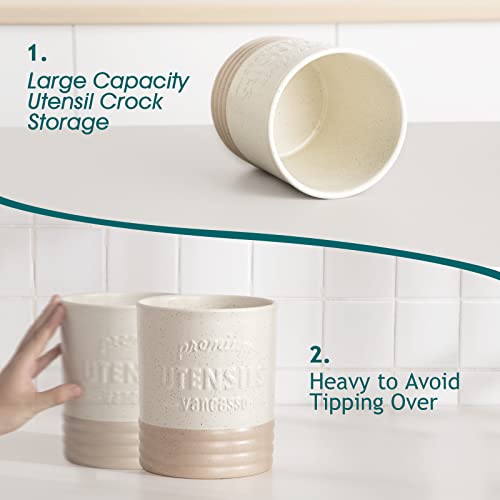 Sabine Ceramic Utensil Holder for Kitchen Counter, 7.2" Large Utensil Crock, Matte Cream Farmhouse Kitchen Utensil Holder, Countertop Organizer for Spoons, Spatulas and Cooking Tools - view 3