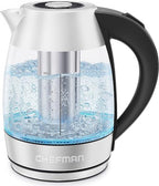 Teapot with Glass Carafe | 1.8 Liter Electric Kettle | 360 Degree Base | Stainless Steel