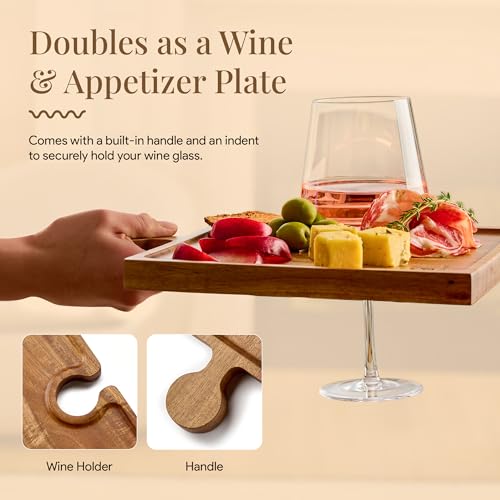 Wooden Charcuterie Boards, Appetizer Tray for Parties & Cutting Board with Handle, Set of 4, Acacia Wood Board, Wine Gifts, Wine Accessories, Interlocking Puzzle Serving Tray w/Storage Box - view 3