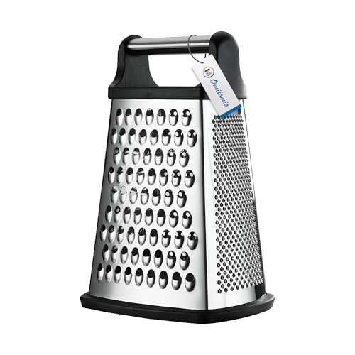 Professional Cheese Grater - Stainless Steel, XL Size, 4 Sides - Perfect Box Grater for Parmesan Cheese, Vegetables, Ginger - Dishwasher Safe - Black