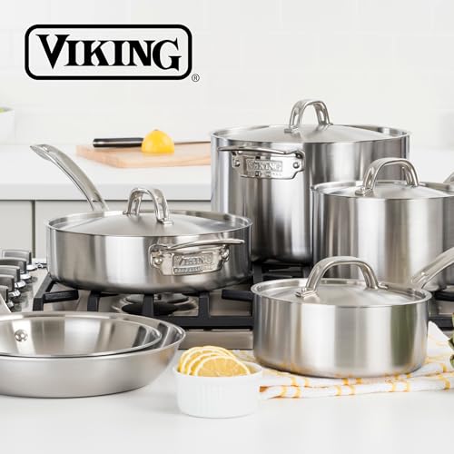 3-Ply Pots and Pans Set, 13 Piece Stainless Steel Cookware, Glass Lids, Strainer, Silver - view 6