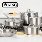 3-Ply Pots and Pans Set, 13 Piece Stainless Steel Cookware, Glass Lids, Strainer, Silver - view 6
