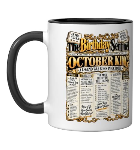 October Birthday King Born October Man Front Page Newspaper Ceramic Mug, Black/White, 11oz