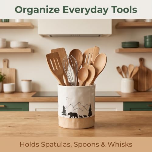 Ceramic Utensil Holder Nature Bear Design for Countertop utensil Crock - view 2