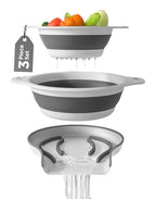 Collapsible Colanders (2 Pack Set) Food Strainers with Over-Sink Water Draining Base for Pasta Fruits and Vegetables (4 and 5 Quart) - White Gray